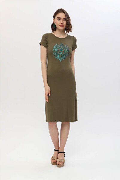 HomeStore Elbise Taşlı *h* Yanardöner Baskılı - Haki