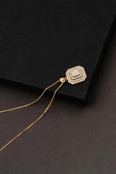 Bilezikci Kare Baget Taşlı 14 Ayar Altın Kolye