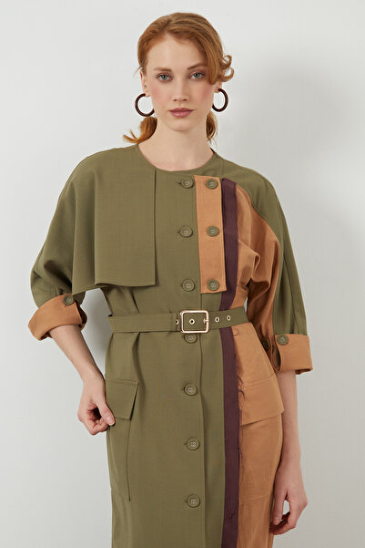 GİZİA Gömlek Yakalı Kolu Etiket Detaylı Astarlı Yeşil Trençkot