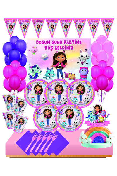 Masal Şekerleme Gabby Dollhouse 16 Kişilik Afişli Doğum Günü Seti Gabby Hayal...