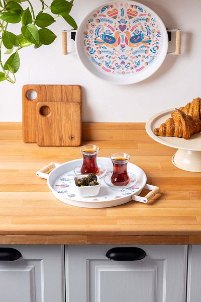 FH finehome Parkal Mushroom Patterned Tray 37cm