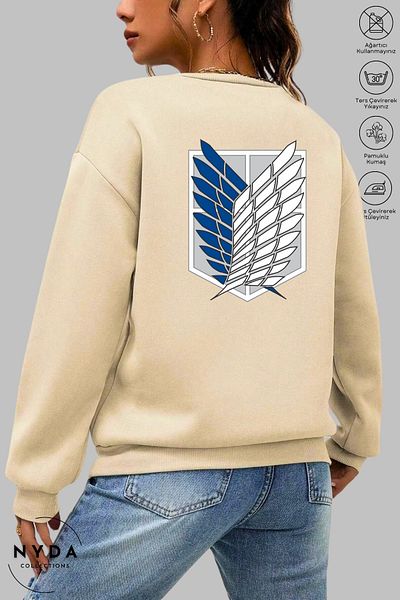 Nyda Collections Unisex μακρυμάνικο φούτερ Attack on Titan με λαιμόκοψη χωρίς κουκούλα, υπερμεγέθη φούτερ