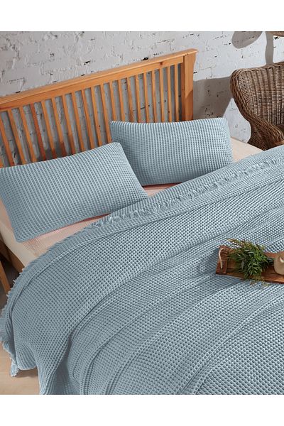 destinyhometex Cuvertură de pat din bumbac cu model vafe cu 4 straturi - 220x240cm dublă/2 fețe de pernă 50x70cm