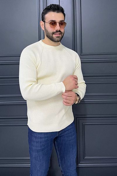 MİSHAR İTALİA Πλεκτό πουλόβερ με γιακά τύπου ποδηλάτου για άνδρες σε καφέ χρώμα