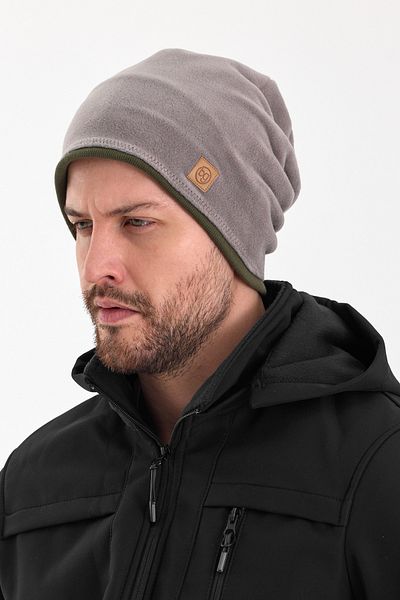 Butikgiz Men's Gray Fleece - Khaki Cotton, Double Color, Foldable Soft Beanie