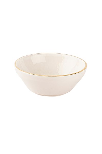 Tantitoni React Cream Color Gold Slimped Thin Ceramic Dropper Jam Bowl 10cm
