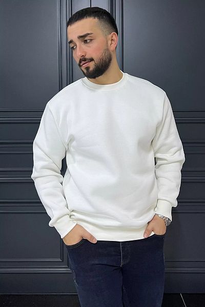 MİSHAR İTALİA Λευκό ανδρικό φούτερ με λαιμόκοψη με ράστερ