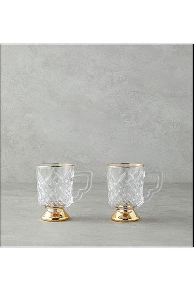 English Home Trophy Diamond Glass - 325 ml Gold 2-Pack Mug