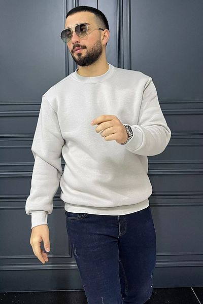 MİSHAR İTALİA Ανδρικό φούτερ με λαιμόκοψη σε ανοιχτό γκρι χρώμα