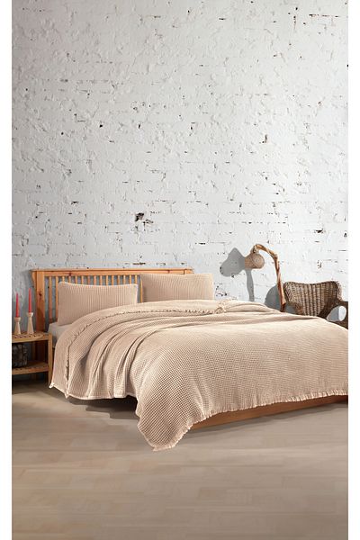 destinyhometex 4-слойно памучно покривало за легло с вафлен мотив - 220x240 см Двойно/2 калъфки за възглавници 50x70 см