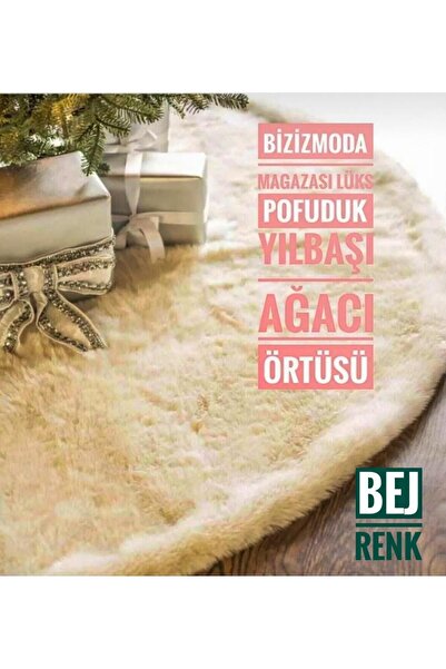 bizizmoda Yeniyıl Yılbaşı Çam Ağacı Örtüsü 100 Cm Çaplı Yuvarlak Krem Renk Ağaç Altı Örtüsü