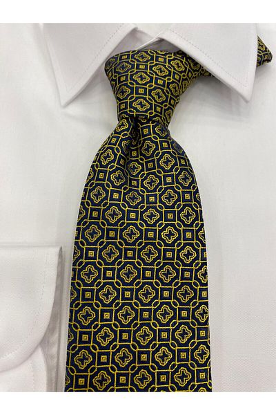 Cacharel Woven Patterned Yellow Navy Tie
