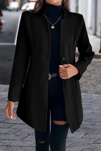 Deafox Black Long Sleeve Swallow Collar Front Button Short Stamp Coat