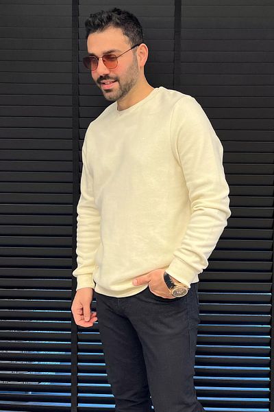 MİSHAR İTALİA Κρεμ ανδρικό φούτερ με λαιμόκοψη