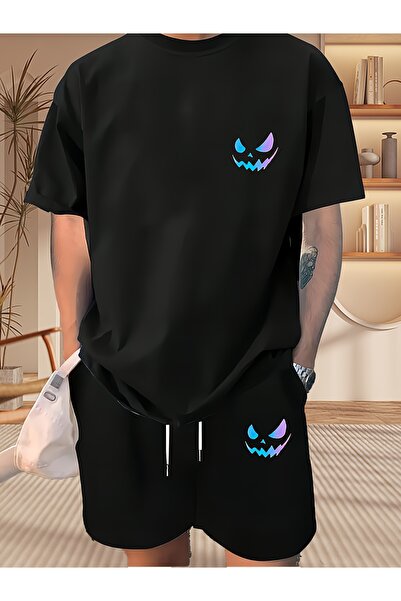 Lider Leather طقم تي شيرت شورت صيفي - مقاس كبير، للجنسين، مجموعة رياضية مطبوعة