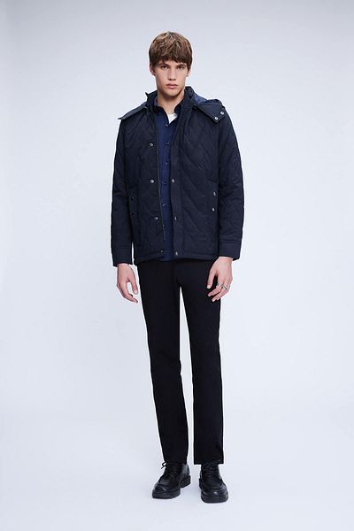 Hatemoğlu Παλτό με καπιτονέ με κουκούλα Navy Blue Dynamic Fit Judge Collar