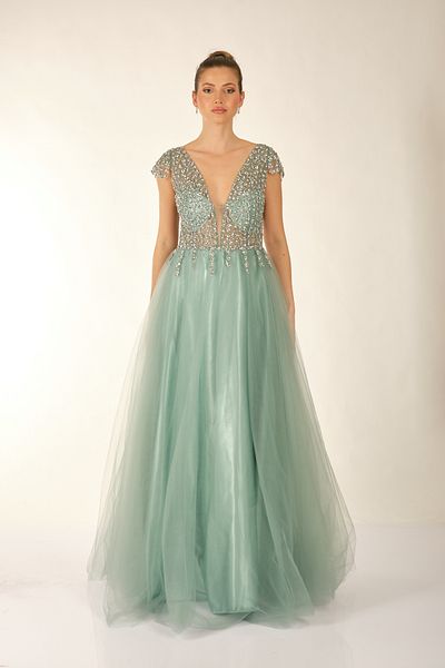 Favore Women's Stoned Tulle Detailed Evening Dress 2422033