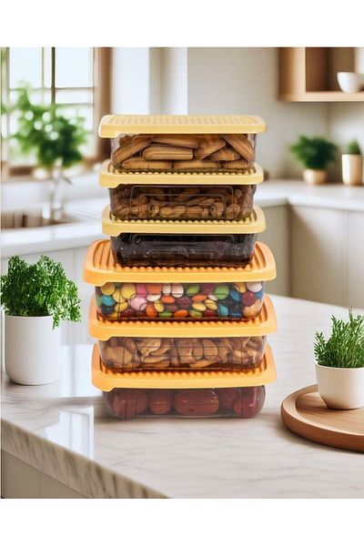 Herevin 6-Piece Rectangular Food Supply Storage Container Set-Colorful (Fits Microwave and Freezer)