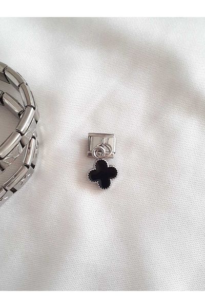 bijoux uniques Steel Black Clover Italian Charm