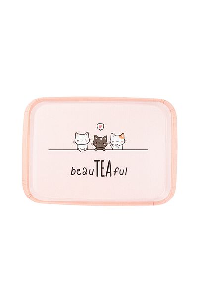 Tantitoni Melamin Cat Patterned 2-Piece Rectangular Non-Slip Table 34-41cm