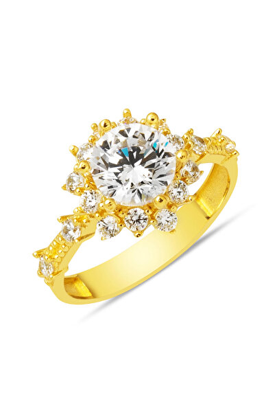 Bilezikci Lotus Çiçeği 14 Ayar Tek Taş Altın Yüzük