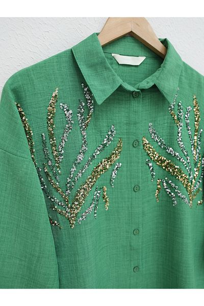 Modamorfo Long Shirt with Sequined Front