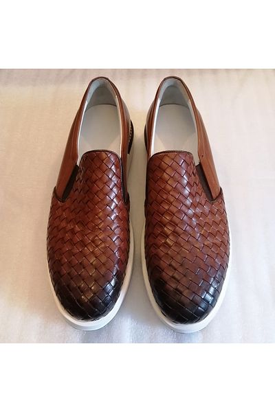 Butik Tülin Men's Genuine Cowhide Hand-Knitted Combination Lightweight Non-Slip Eva-Soled Loafer with Elastic Side