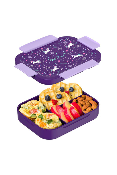 Bentgo - علبة غداء رفيعة مكونة من 4 أقسام مطبوعة للأطفال - يونيكورن