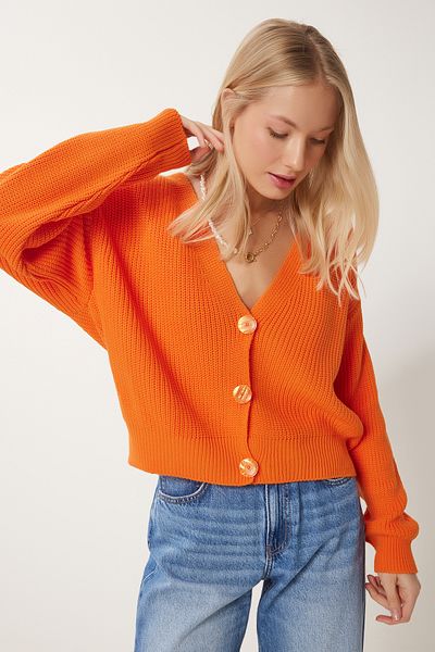 Lovelyİstanbul Πλεκτή ζακέτα με λαιμόκοψη V ORANGE LMX0066