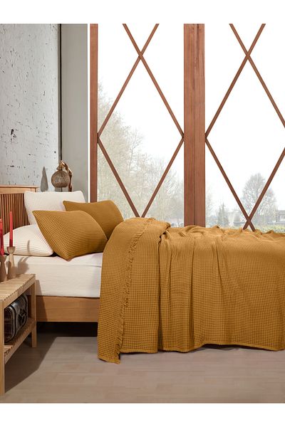 destinyhometex 100% памучно покривало за легло с вафла за двойно легло 220x240 см