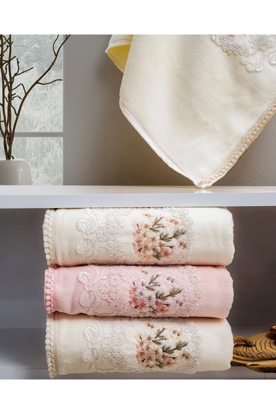 Hazangülü Buldan Production Elite Wedding Dowry Embroidered Velvet 6-piece Hand / Face Towel I 50x90