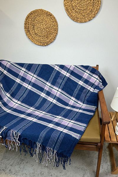 SİHİRLİ AYAKLAR Pătură dublă colorată cu model în carouri - Pătură scotch cu franjuri 180x220