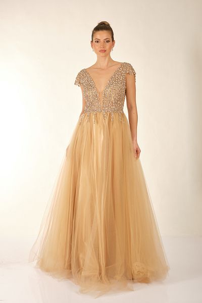 Favore Women's Stoned Tulle Detailed Evening Dress 2422033