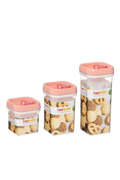 Herevin Three Size Plastic Storage Container Set Pink 0.7 Lt - 1.1 Lt - 1.5 Lt