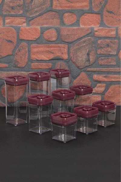 Herevin Nine Piece Storage Container Set Nordic Claret Red