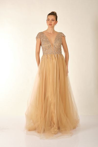Favore Women's Stoned Tulle Detailed Evening Dress 2422033