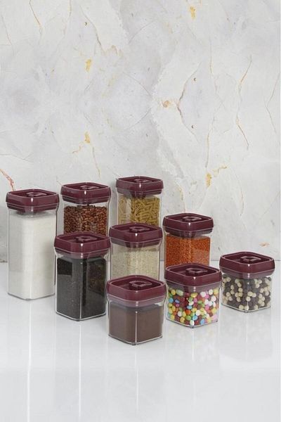 Herevin Nine Piece Storage Container Set Nordic Claret Red