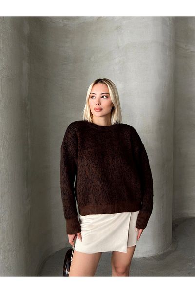 NATUFIAN STORE Дамски пуловер с двуцветен шарен дизайн и кръгло деколте