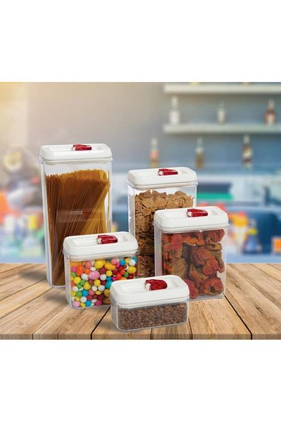 Herevin Set of Five Plastic Storage Containers White