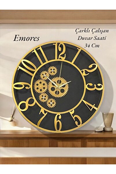 EMORES GERÇEK ÇARKLI DUVAR SAATİ 34CM