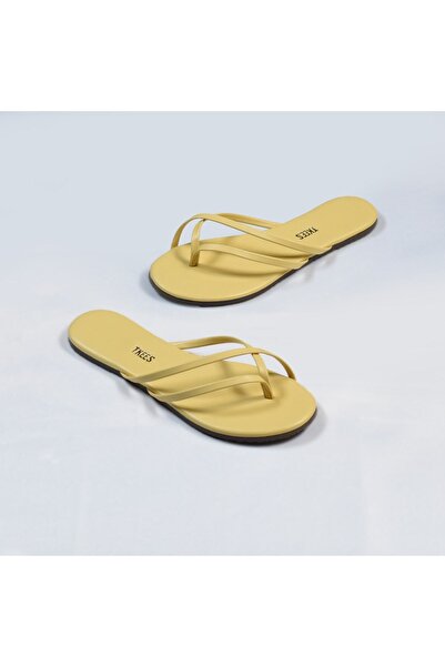 Tkees Γυναικείες κίτρινες διπλές ριγέ casual κομψές σαγιονάρες