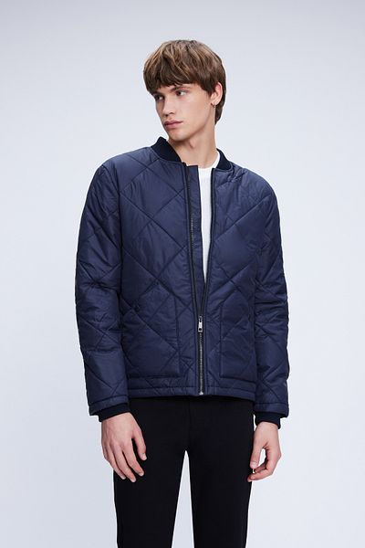 Hatemoğlu Μπλε Navy Dynamic Fit Bomber Collar Καπιτονέ παλτό