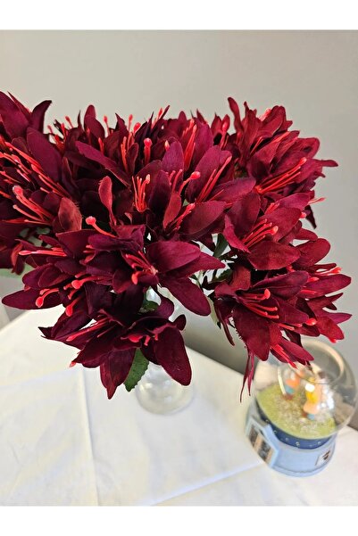 YAPAY ÇİÇEK DERYASI 5 Dallı BORDO Çan Çiçeği 34cm El Buketi Vazo Aranjman Dekor Çiçeği 1 Adet