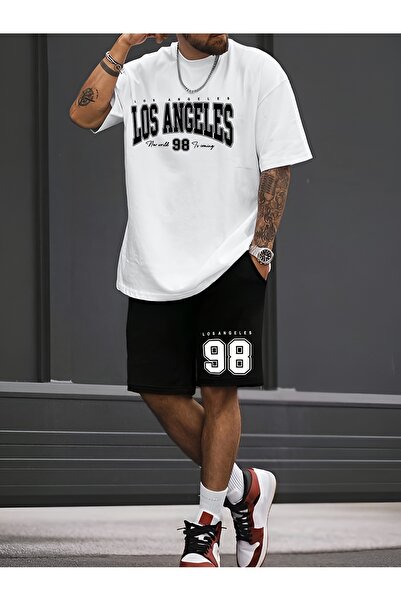 Lider Leather طقم تي شيرت شورت صيفي - مقاس كبير، للجنسين، مجموعة رياضية مطبوعة