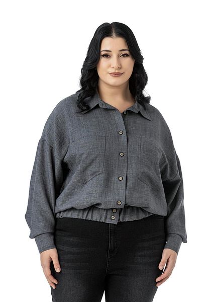 DISENTIS MODEST Plus Size Low Sleeve Skirt with Elastic Bag Pockets Gray Shirt