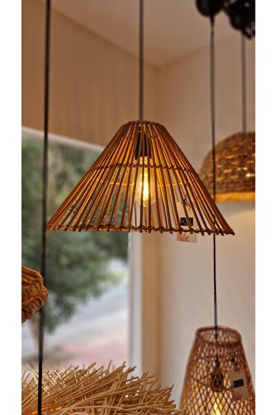 Bohe Collection Triangle Rattan Avize - 33 cm Genişlik x 23 cm Yükseklik