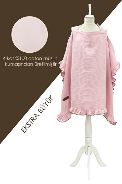 mordesign Extra Large Muslin Baby Nursing Cover - Stroller, Ruffle Series, Powder