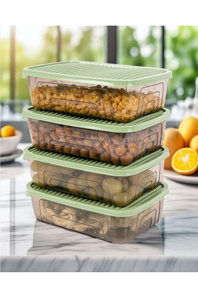 Herevin 4-Piece Rectangular Food Supply Storage Container Set - Green(Fits Microwave and Freezer)