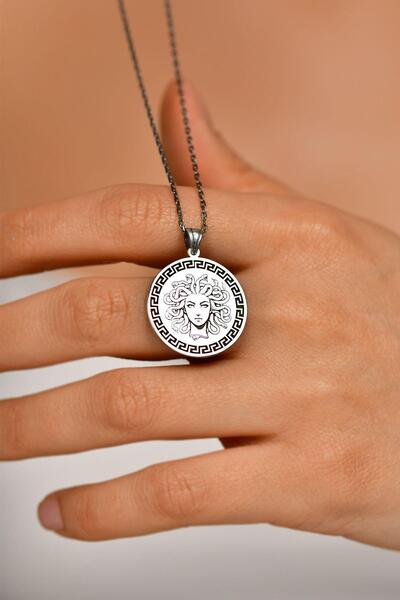 Erdobia 925 Ayar Medusa Silüeti Mitoloji Madalyon Unisex Gümüş Kolye 45-55cm
