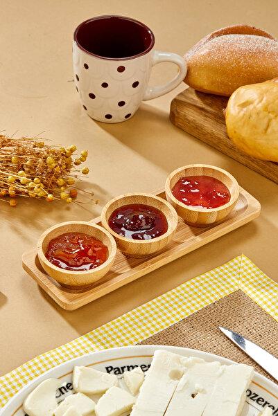 EMBazaar 4 Pieces Bamboo Sauce Bowl Jam Honey Mayonnaise Ketchup Breakfast Set